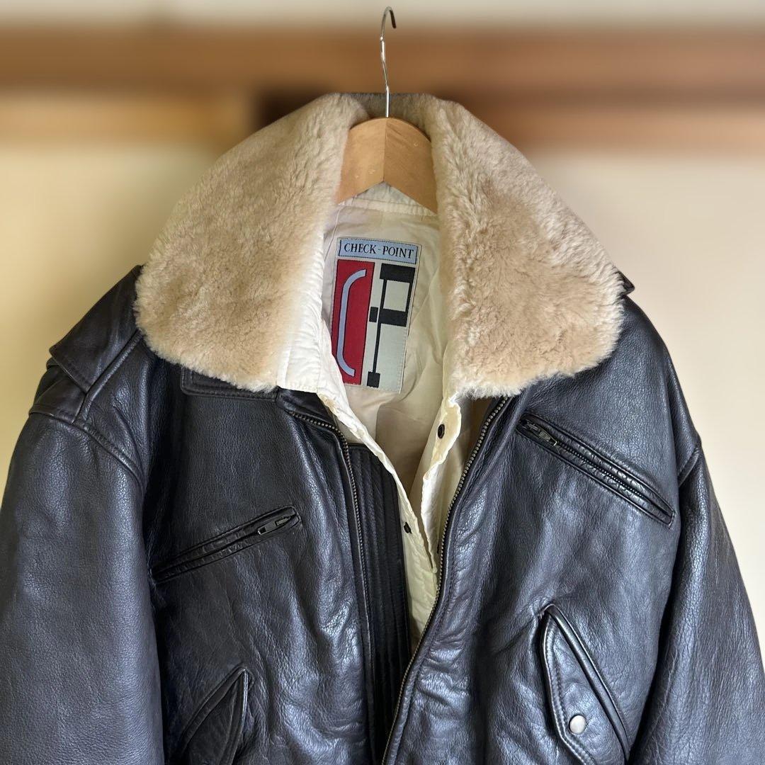 BostonビンテージCHECK-POINT90s レザージャケット 黒