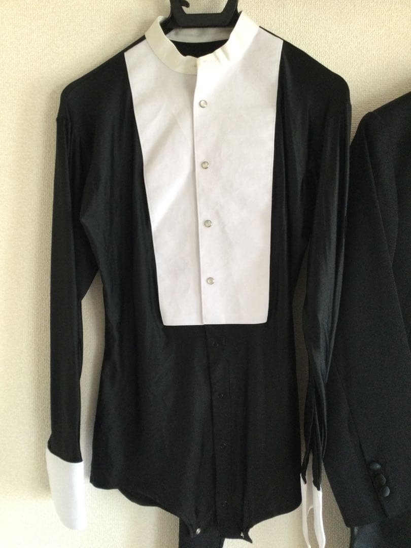 社交ダンスメンズ高級燕尾服上下黒　雅レオタードシャツMサイズ