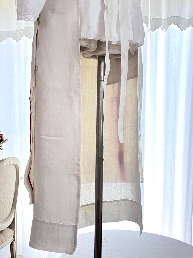 【美品】フランスアンティーク 赤ライン ギャルソンエプロン[350.1793]