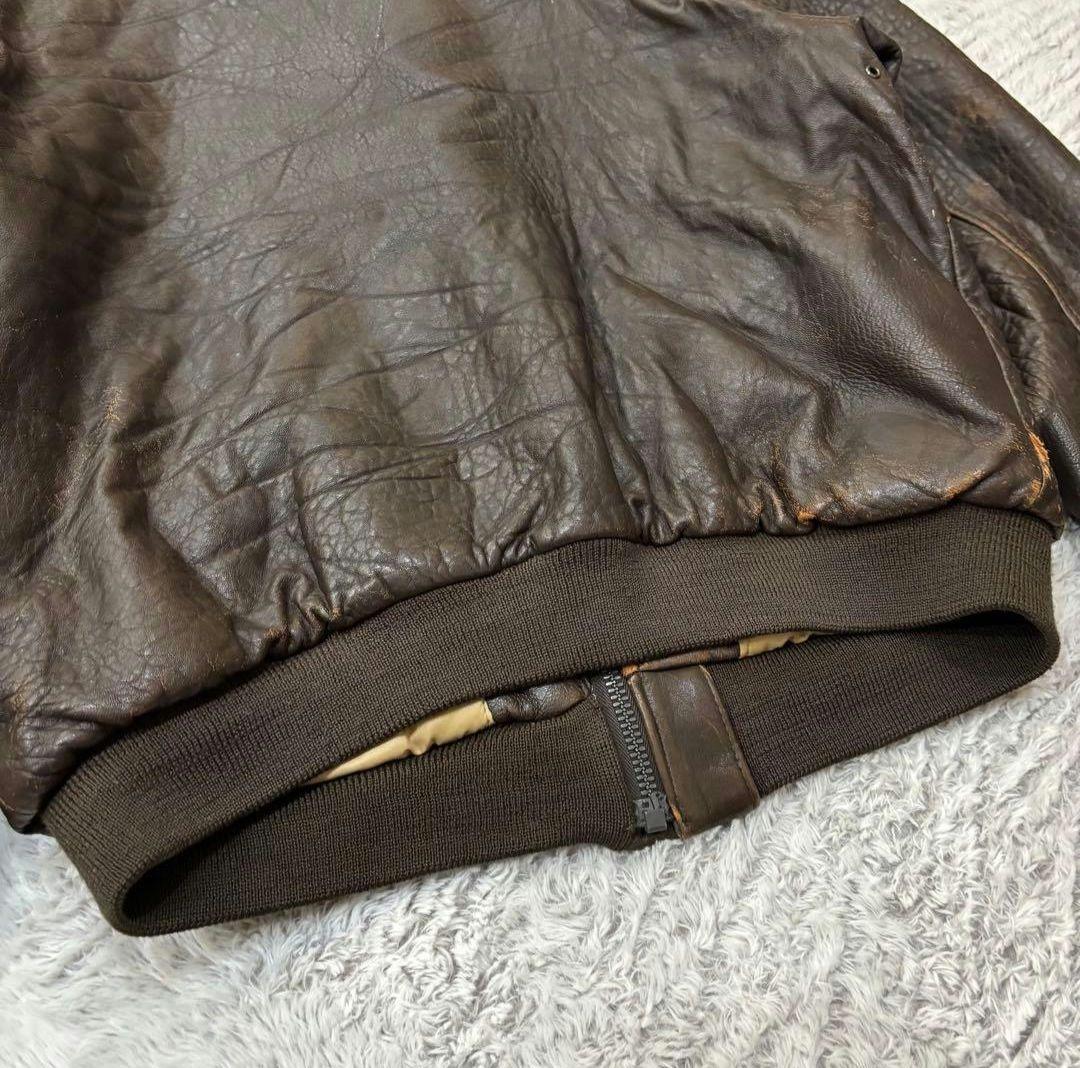 【AVIREX】 A-2 フライトジャケット　ラムレザー　刺繍　短丈　90s M