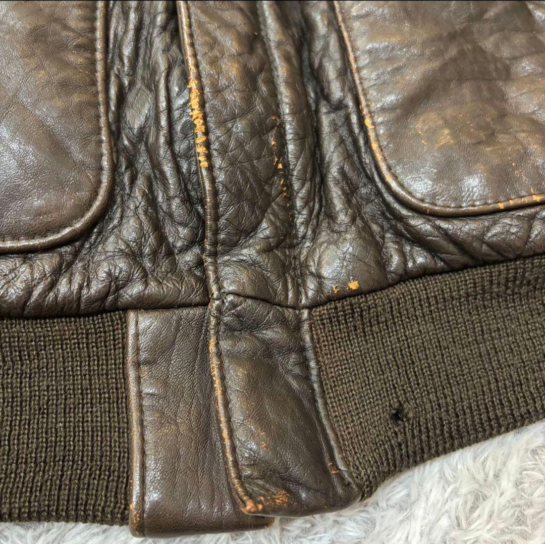 【AVIREX】 A-2 フライトジャケット　ラムレザー　刺繍　短丈　90s M