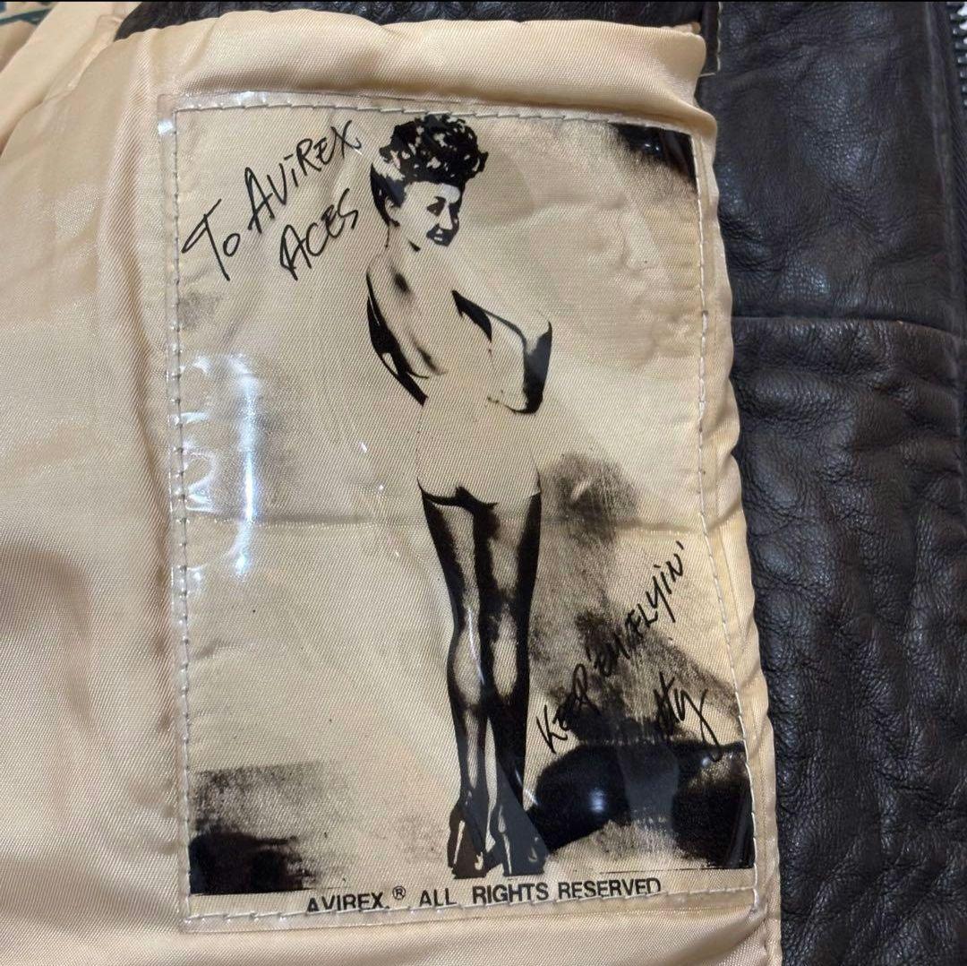 【AVIREX】 A-2 フライトジャケット　ラムレザー　刺繍　短丈　90s M