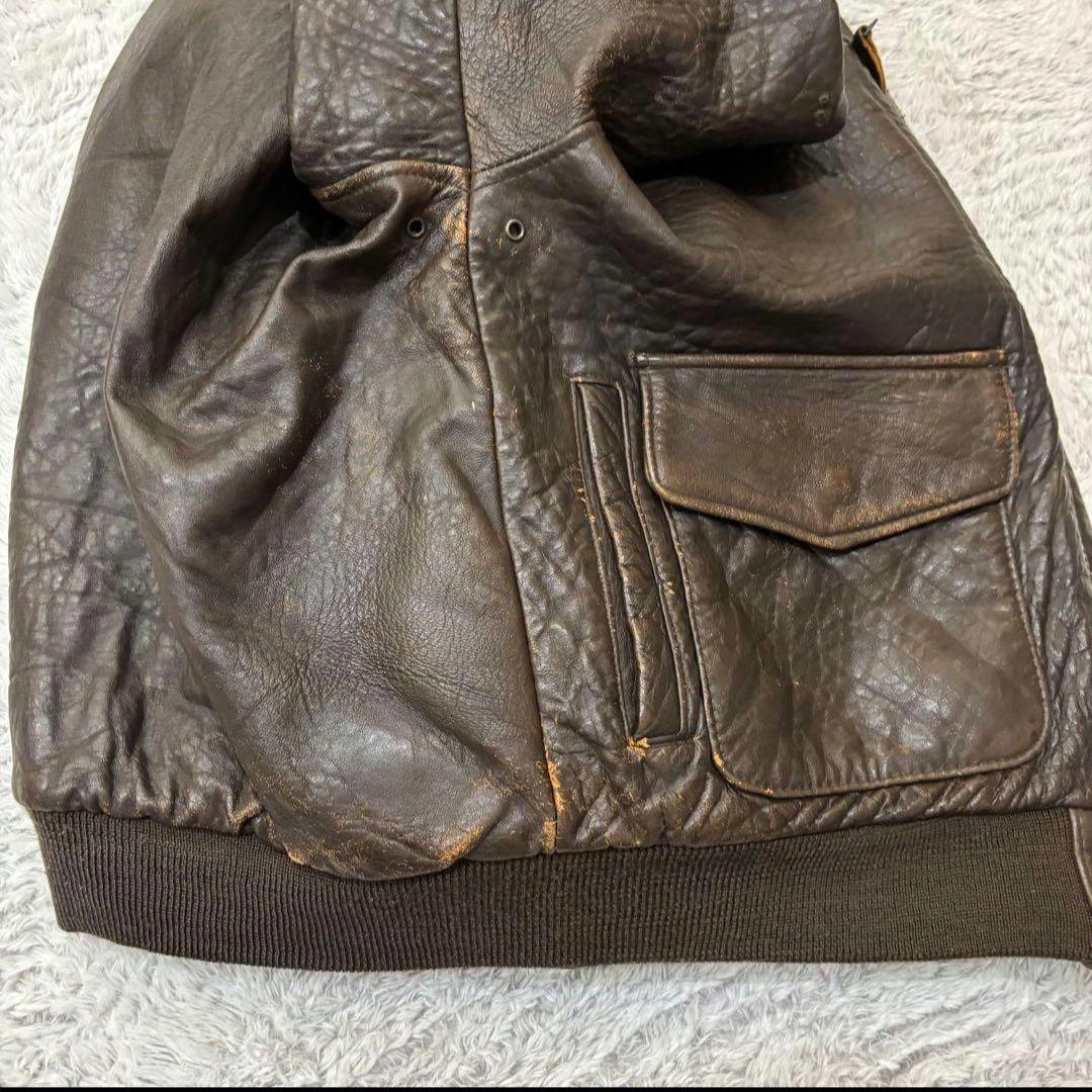 【AVIREX】 A-2 フライトジャケット　ラムレザー　刺繍　短丈　90s M
