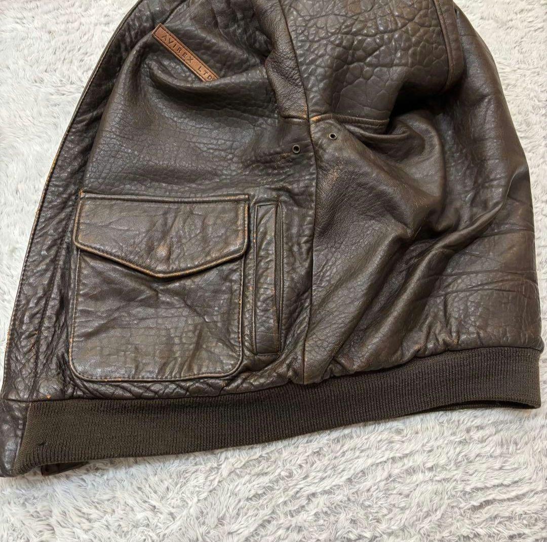【AVIREX】 A-2 フライトジャケット　ラムレザー　刺繍　短丈　90s M