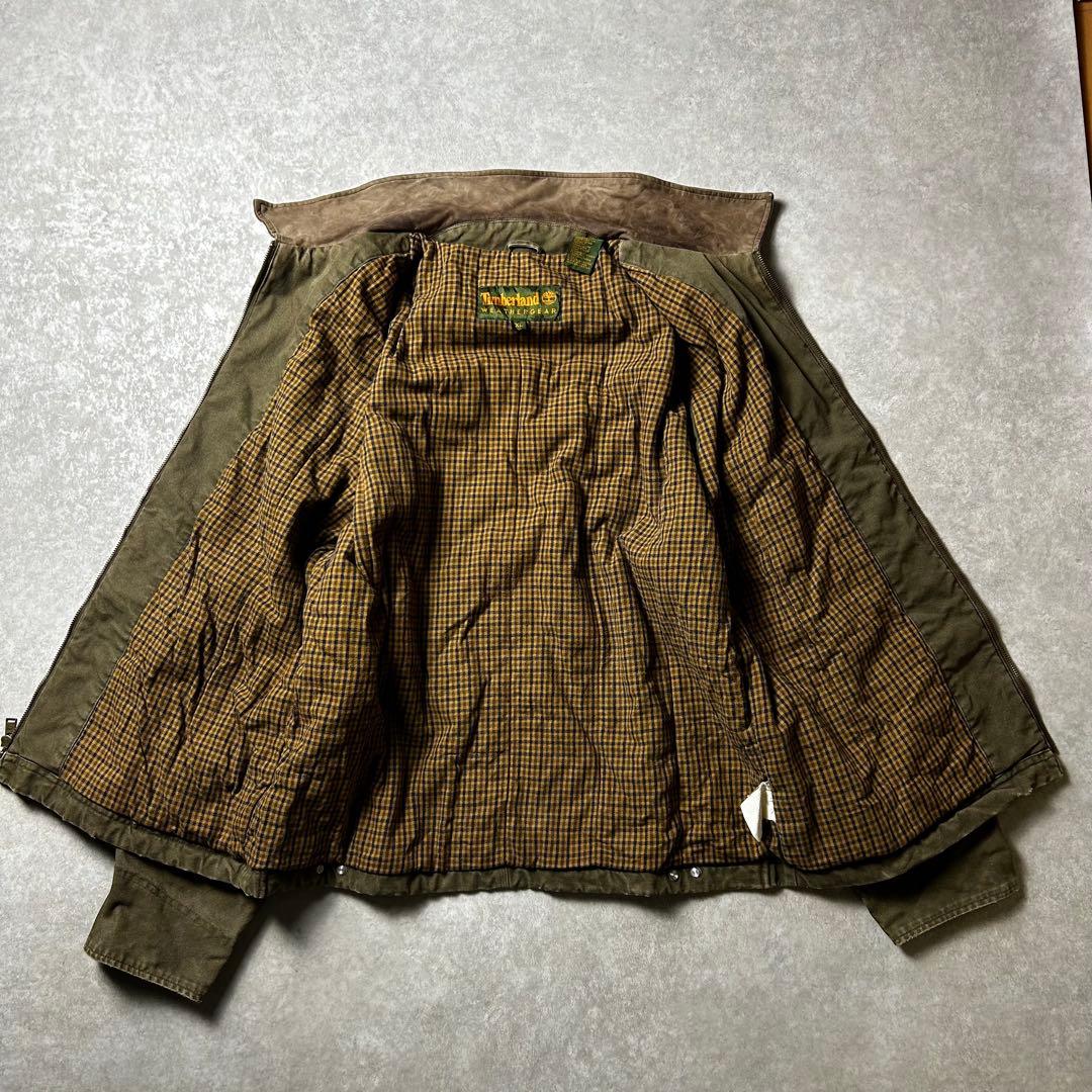 海斗Timberland ダックジャケット チェックライナー 襟レザー 本
