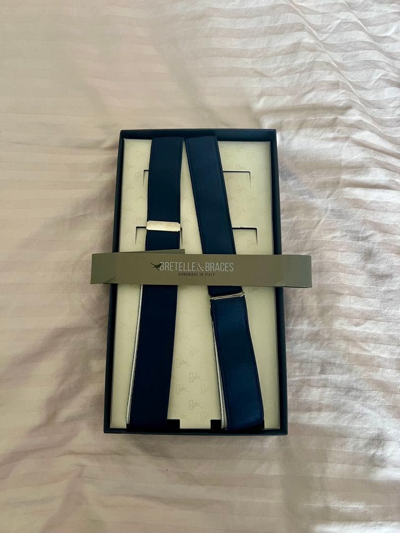 【ルー様】ネイビー×ホワイト　サスペンダー　イタリア製
