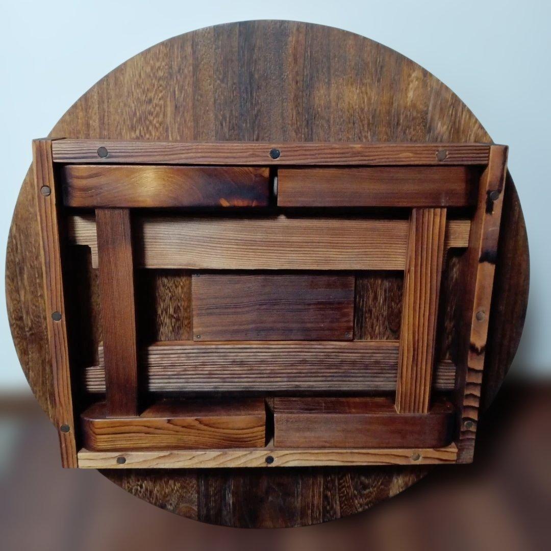 木製円形テーブル ・ちゃぶ台 中央穴付き直径約59.5cm高さ約24.5cm