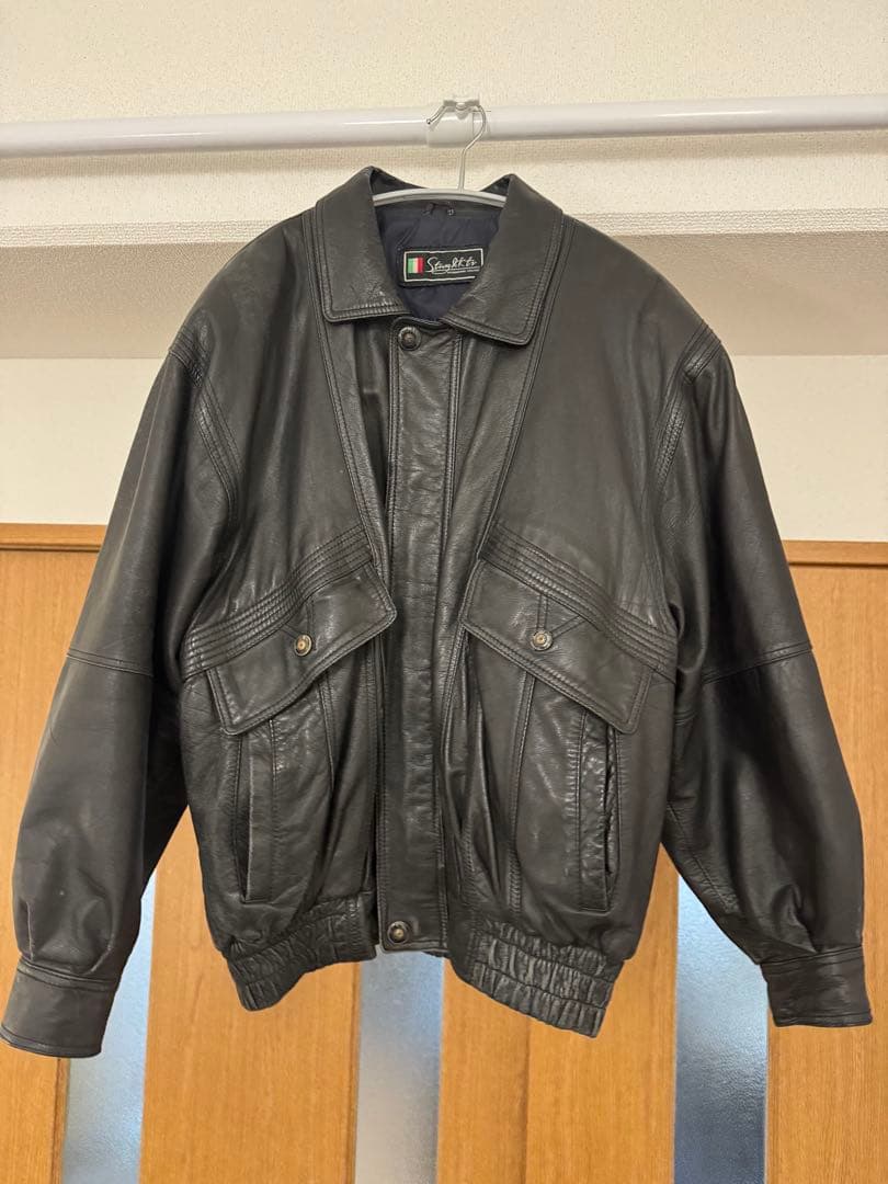 A2 レザージャケット ダブルポケット付き ブラック