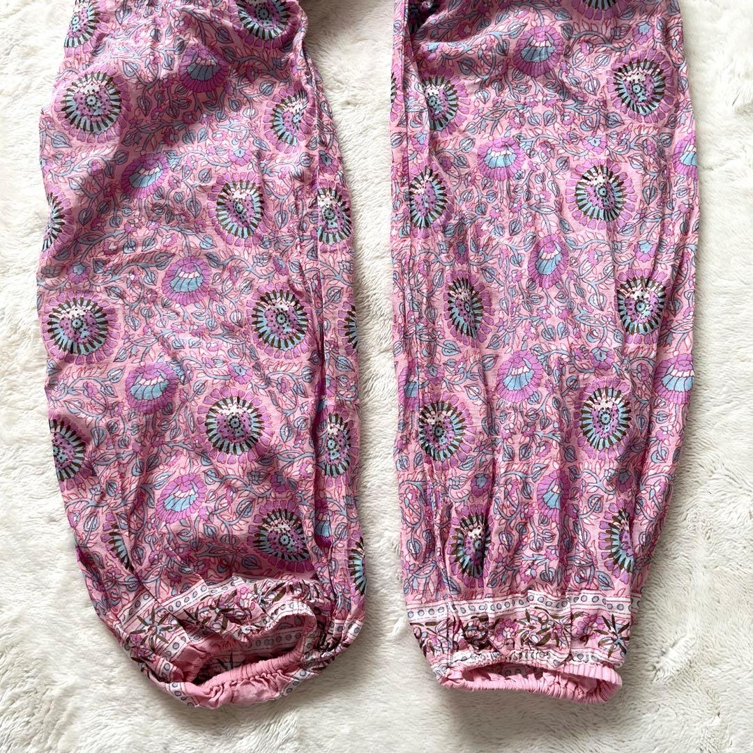 美品✨ヌキテパ　コンビネーションエスニック　ギャザー プリントワンピースピンク