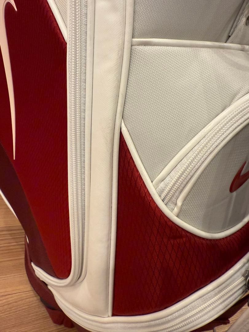 中古美品NIKE ナイキ ゴルフ キャディバッグ BG0371 ホワイト/レッド