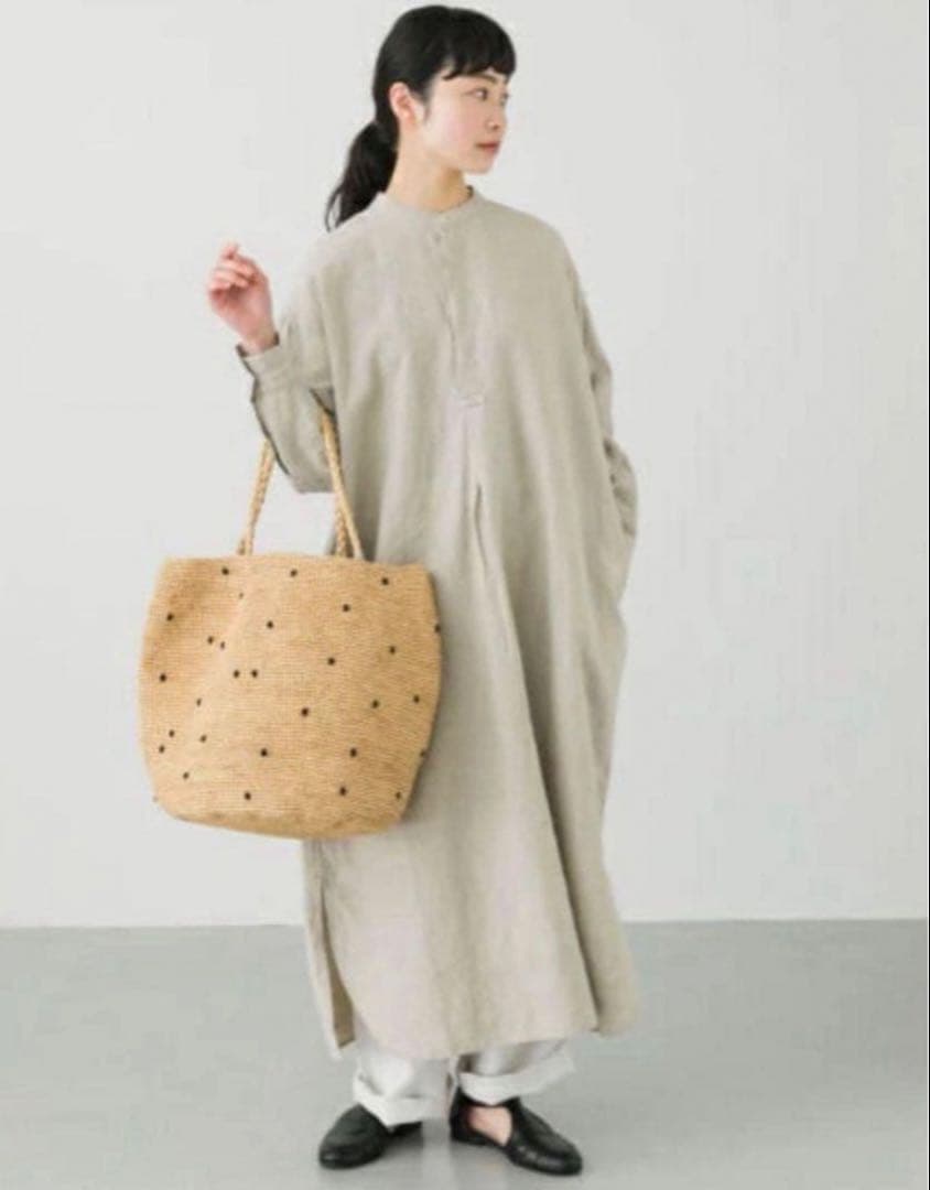 美品　かぐれ リネンシャツワンピース ベージュ 生成色　長袖