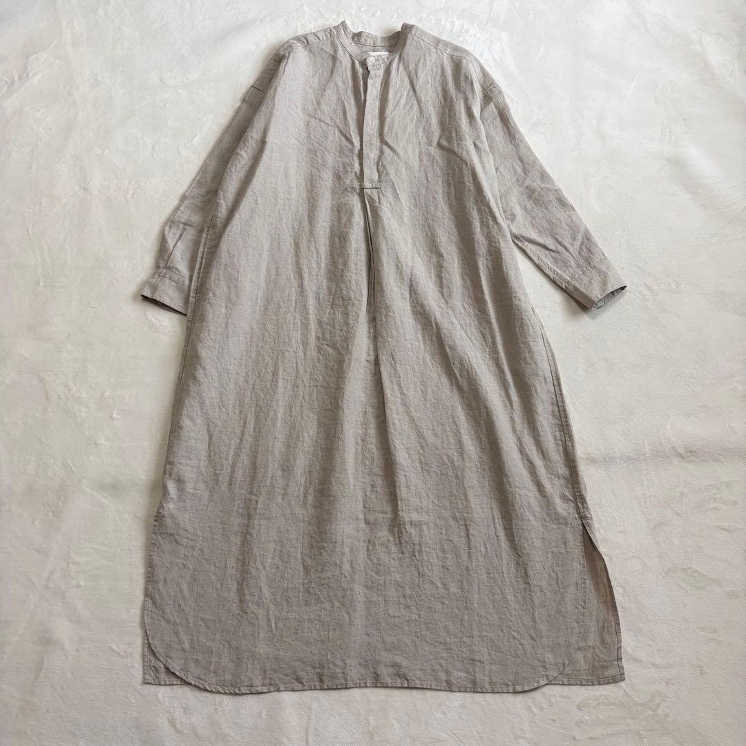 美品　かぐれ リネンシャツワンピース ベージュ 生成色　長袖