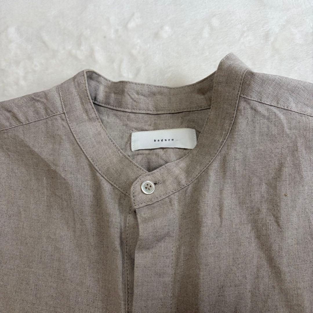 美品　かぐれ リネンシャツワンピース ベージュ 生成色　長袖
