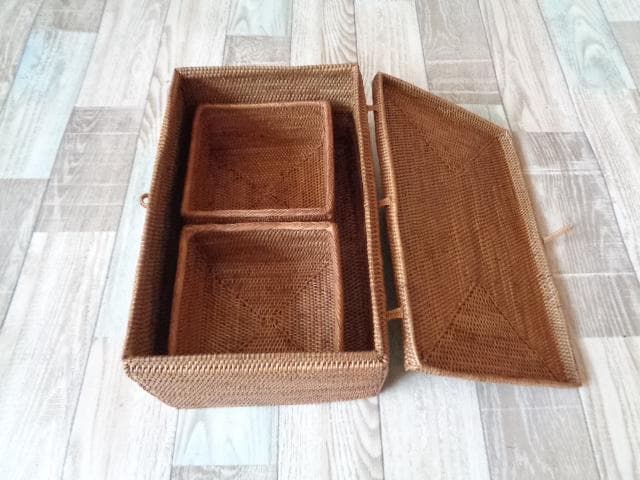 アウトレット品●2種類セット●長方形ボックス＆四角ケース●アタ●バリ島●1311