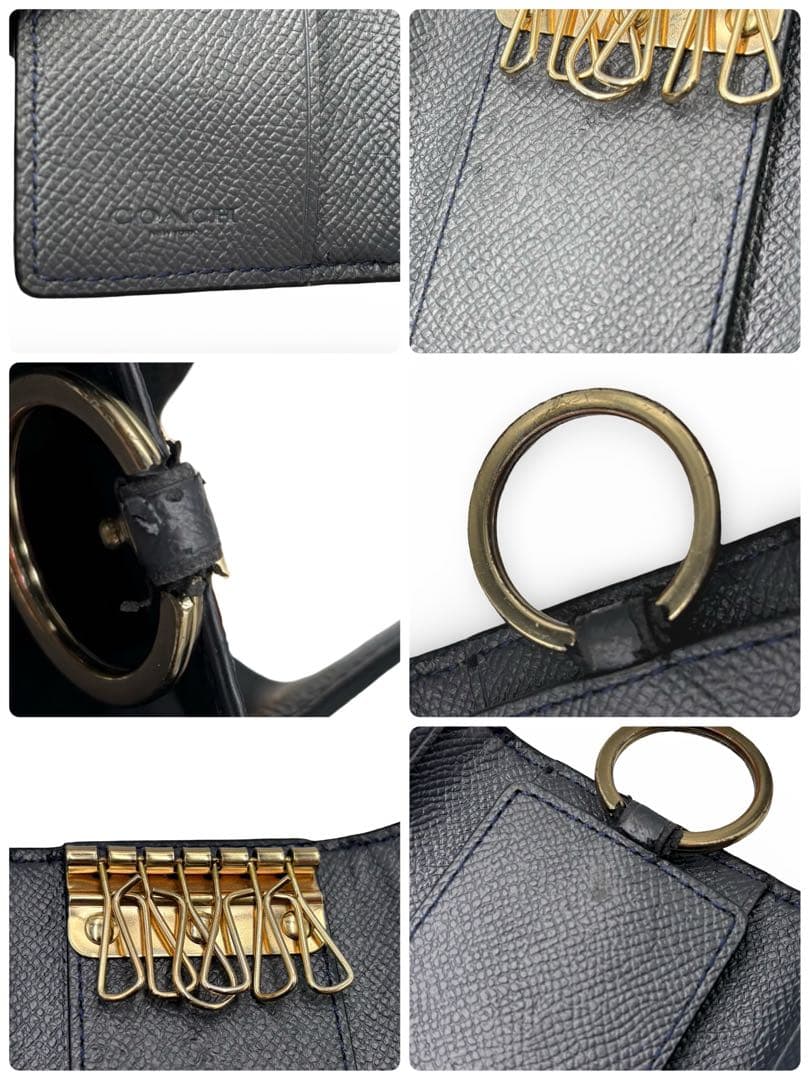 【美品】コーチ　キーケース　キーリング　ゴールド馬車金具　レザー　黒　男女兼用