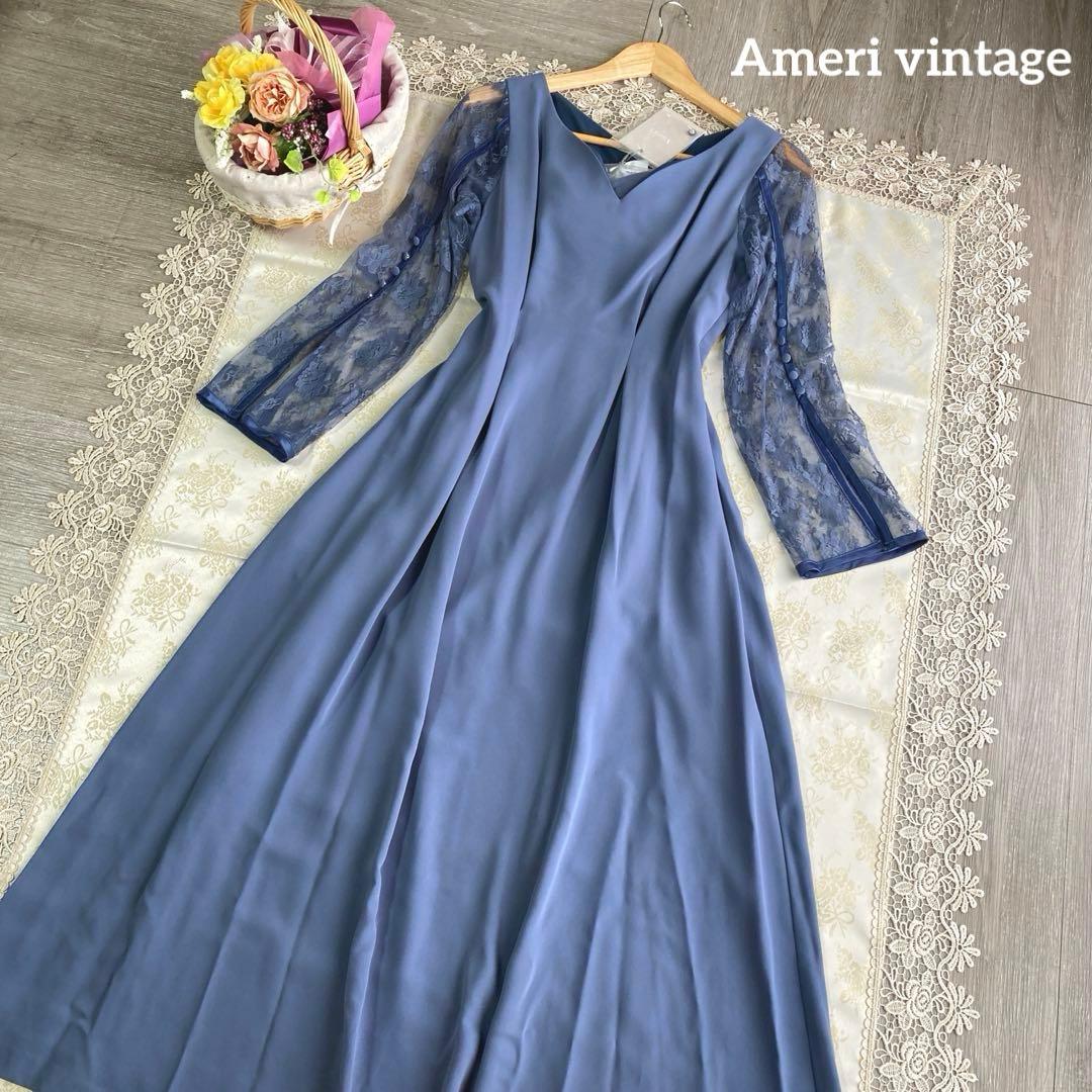 AMERI vintage 新品✨LACE SLEEVE　レースロングワンピース
