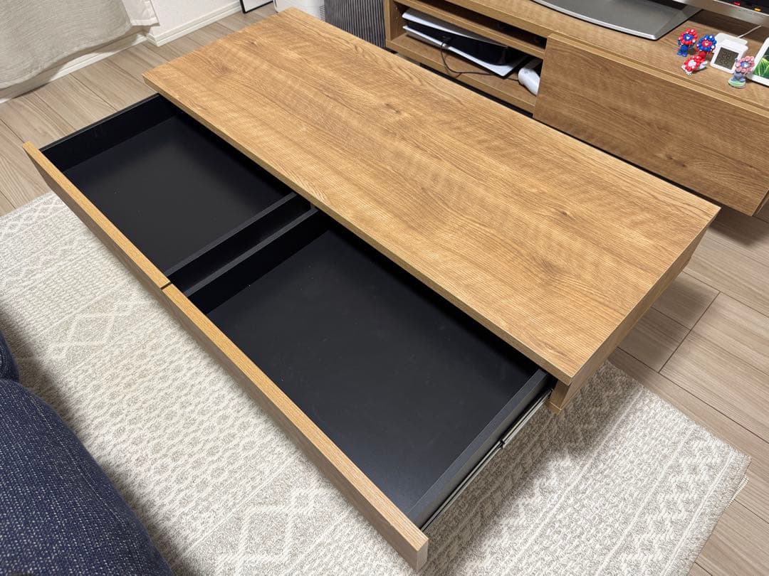 【LOWYA】ローテーブル/木目調/スチール脚