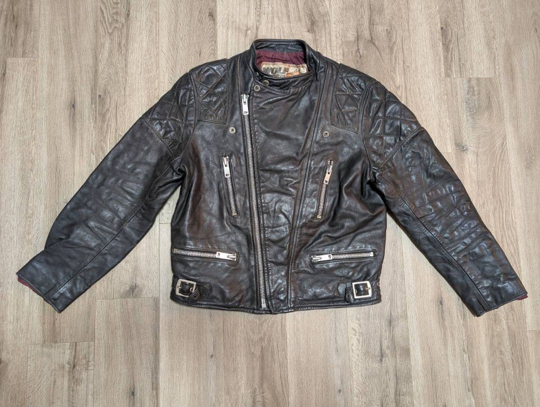 70s【メンズ仕様/茶芯/神サイズ46】 WOLF LEATHERSウルフレザー