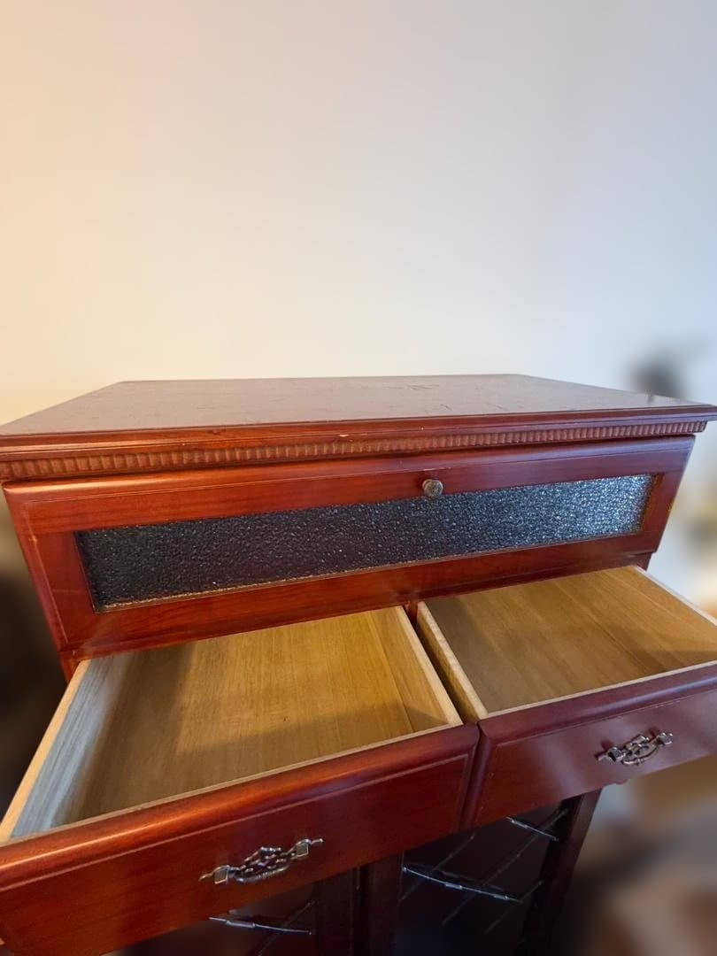 木製 上置き戸棚 テレビ台 アンティーク風 ガラス扉 収納棚 　昭和レトロ