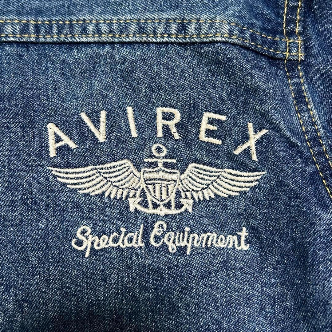 希少AVIREX Gジャン1st デニムジャケット 刺繍 バックロゴ