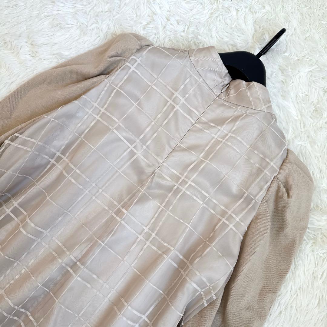 [美品] セルフォード　チェックフロッキーボウタイブラウス　ベージュ　38