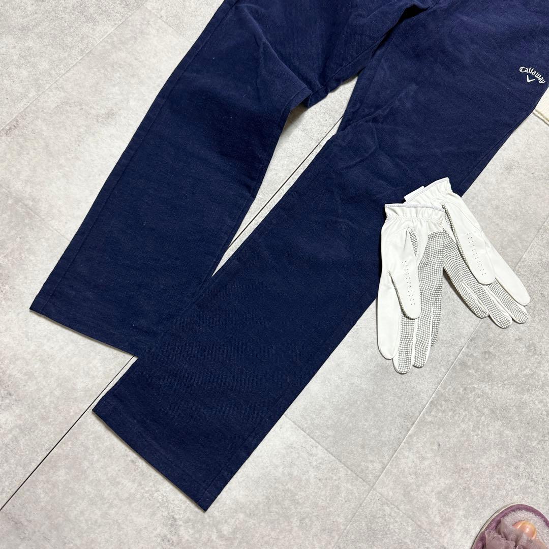 キャロウェイ ゴルフパンツ 厚手 起毛 ロゴ入 秋冬 紺 小さいサイズXS