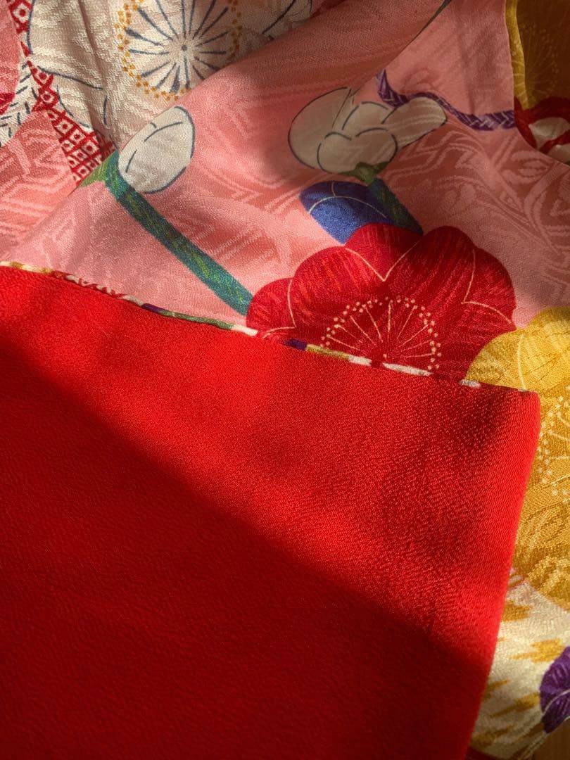 【商談中】ジュニア　子供　着物　/ 扇子　流水文様　梅　橘