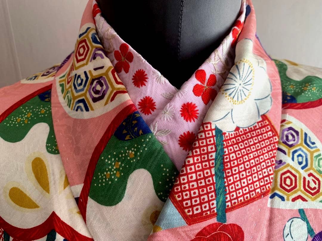 【商談中】ジュニア　子供　着物　/ 扇子　流水文様　梅　橘