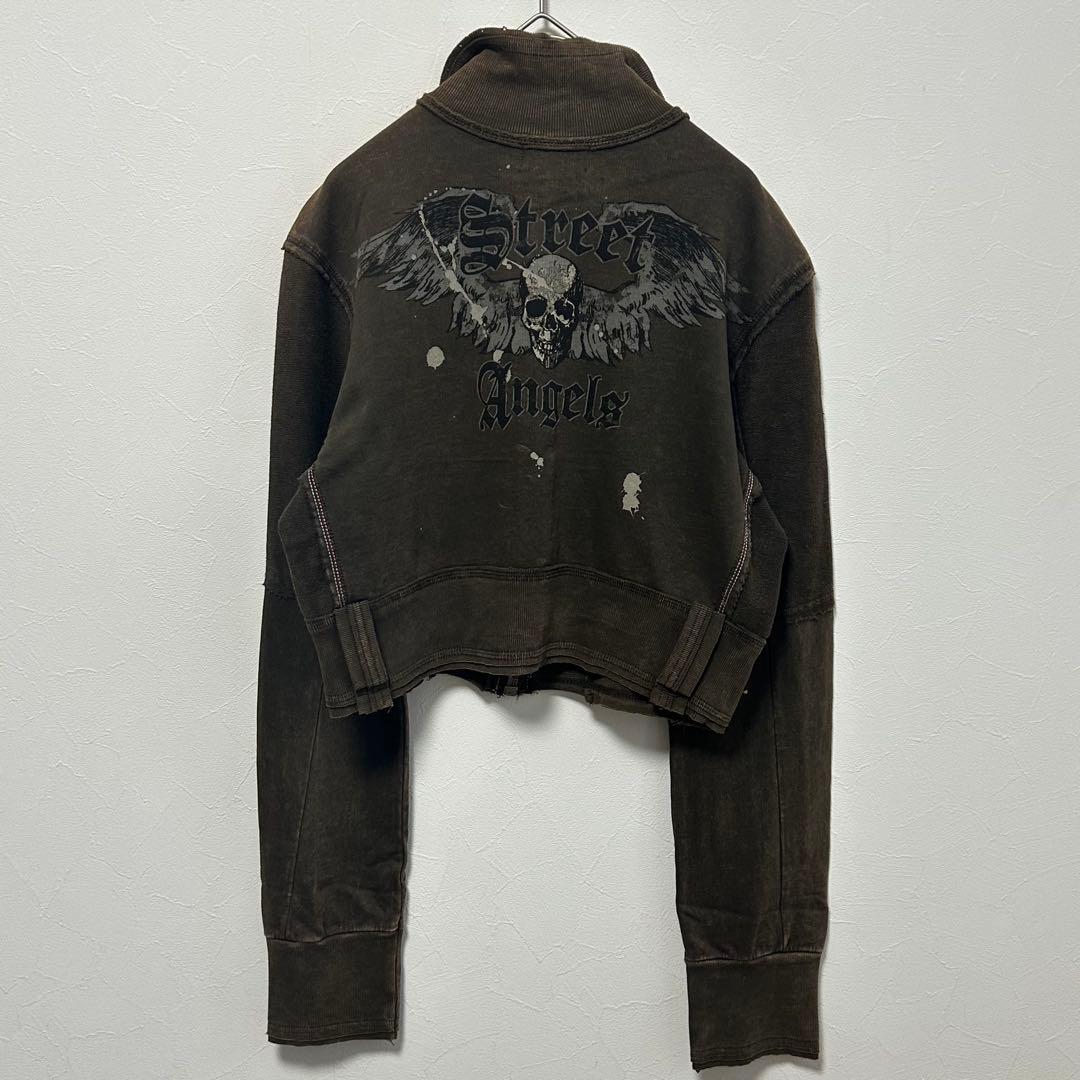 希少★USA製　y2k フェアリーグランジ風 ダメージ加工 ジップアップパーカー