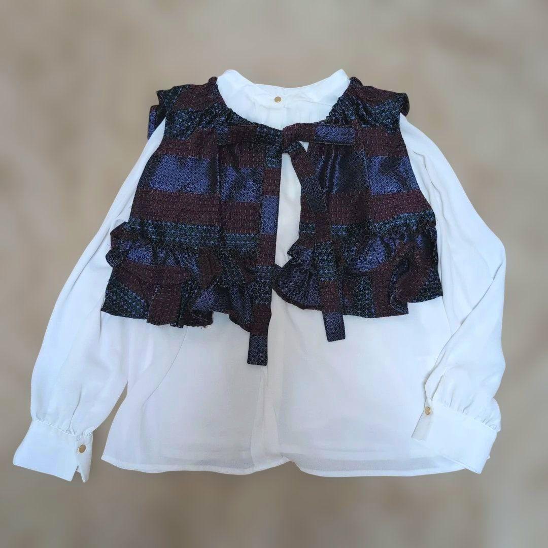 maturely マチュアリー ジャカード フリルトップス ベスト ジレ 紫