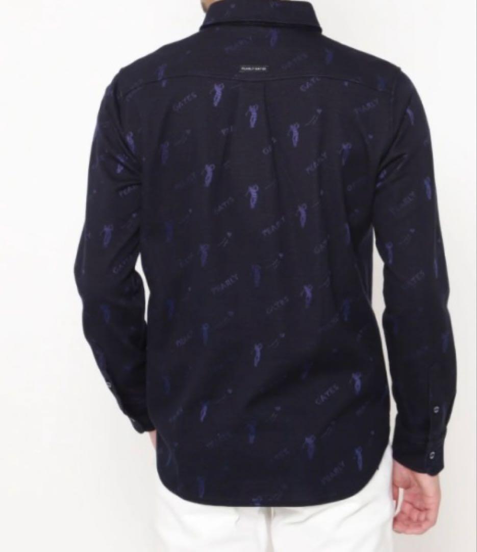 新品 パーリーゲイツ ゴルフ柄ジャガード 長袖ポロシャツ(5)サイズL/紺