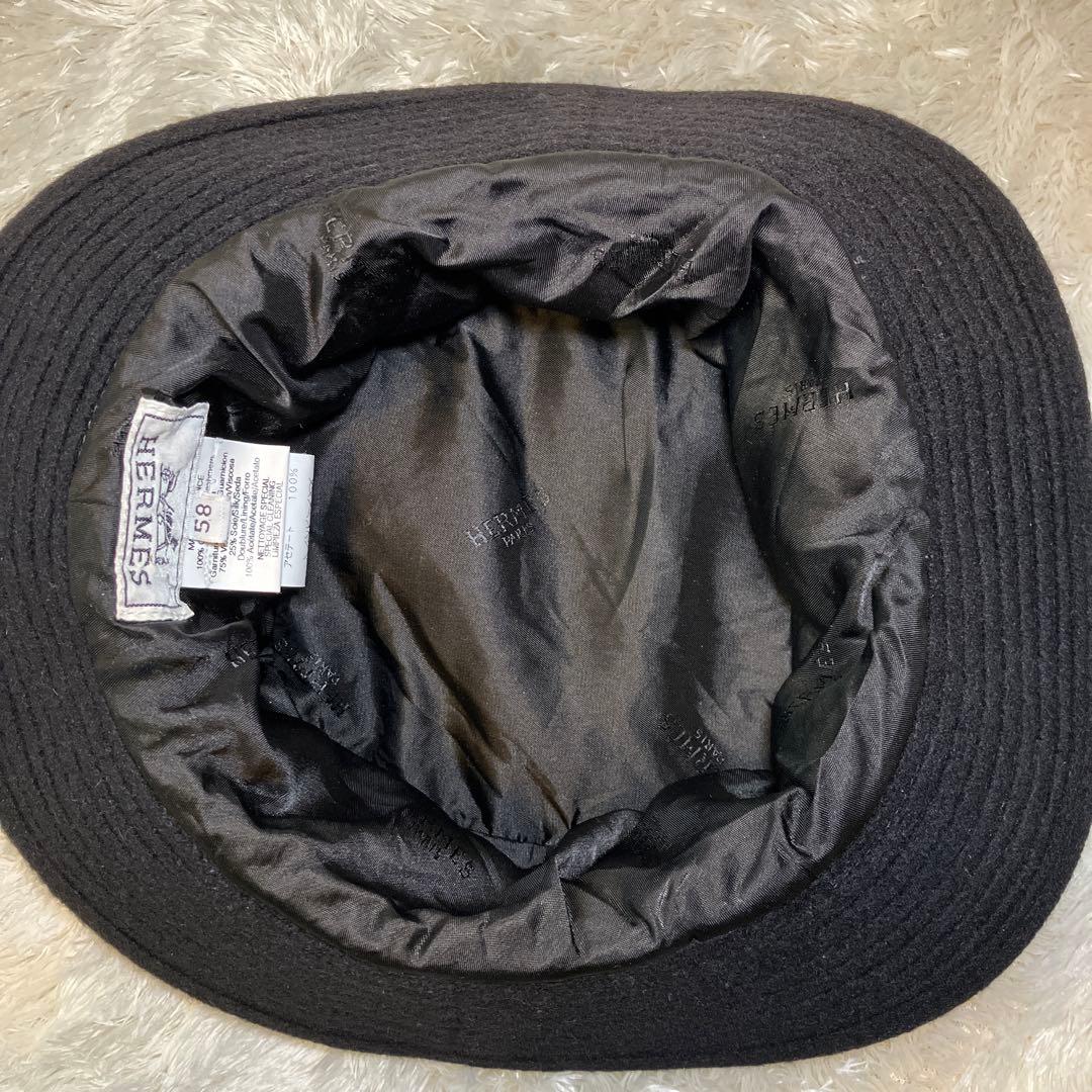 【美品】HERMES カシミヤ100% 黒 バケット ハット 帽子 フランス製