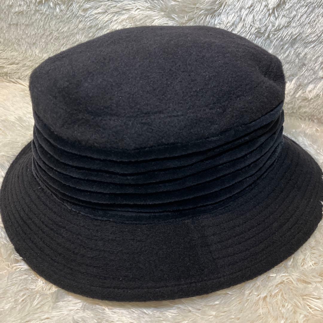 【美品】HERMES カシミヤ100% 黒 バケット ハット 帽子 フランス製