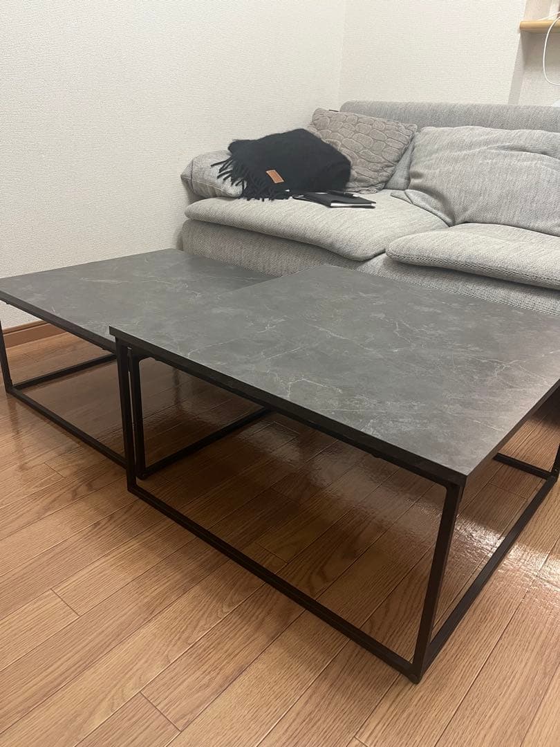 【値下げ】LOWYA コンパクト大理石柄ネストテーブル 60cm