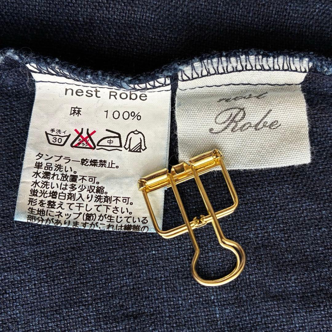 美品 ネストローブ インディゴ染め リネンセーラーカラーワンピース ゆったり