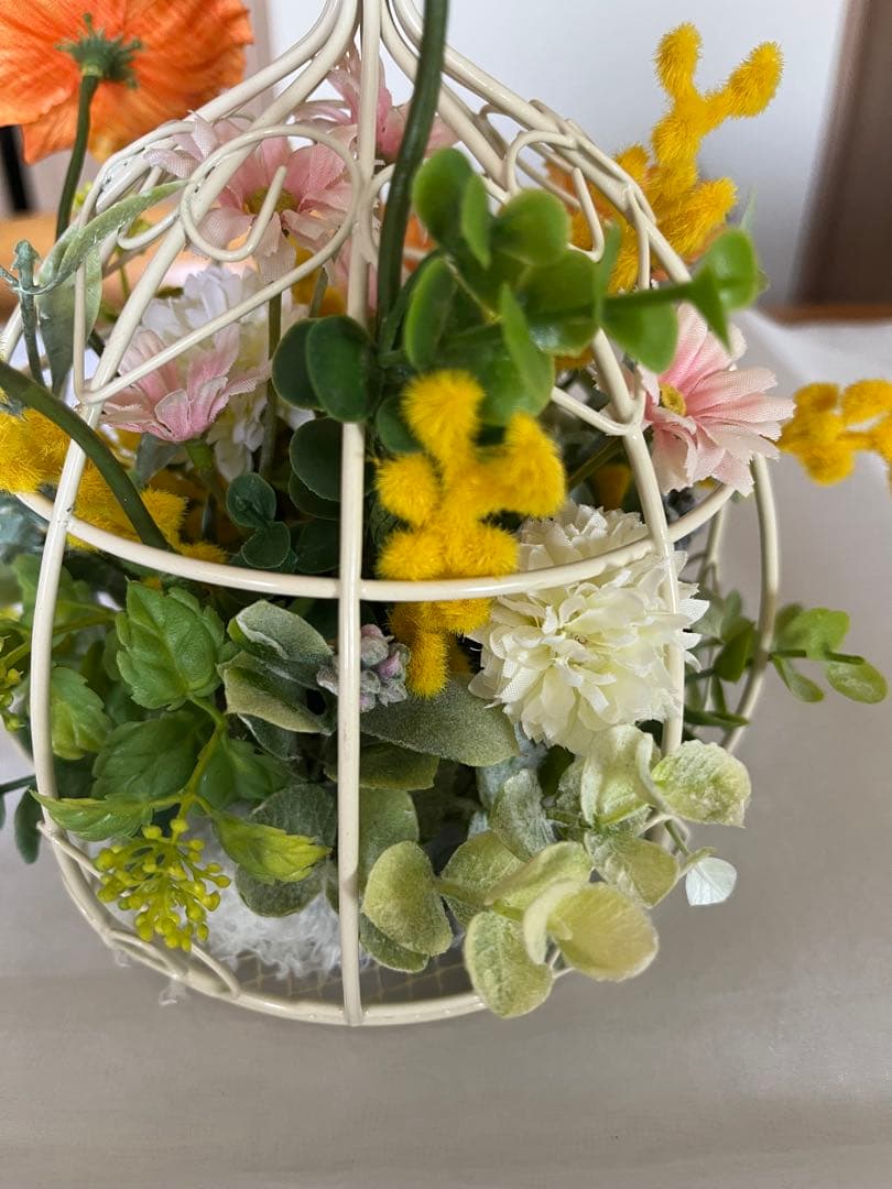 ハンドメイドアーティフィシャルフラワー　スプリングミモザポピー鳥籠34