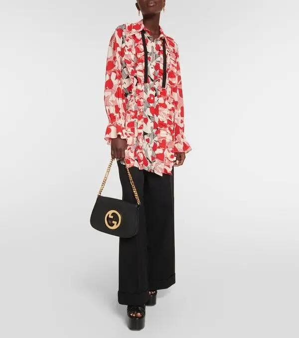 【美品】Gucci ruffled printed silk blouse