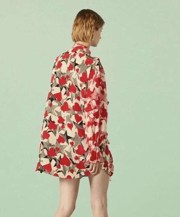 【美品】Gucci ruffled printed silk blouse