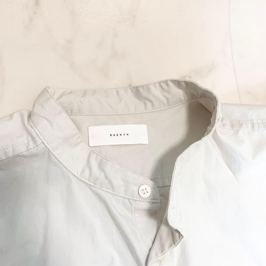 【美品】かぐれ＊バンドカラー オーバーシャツワンピース オフ白 F ロング