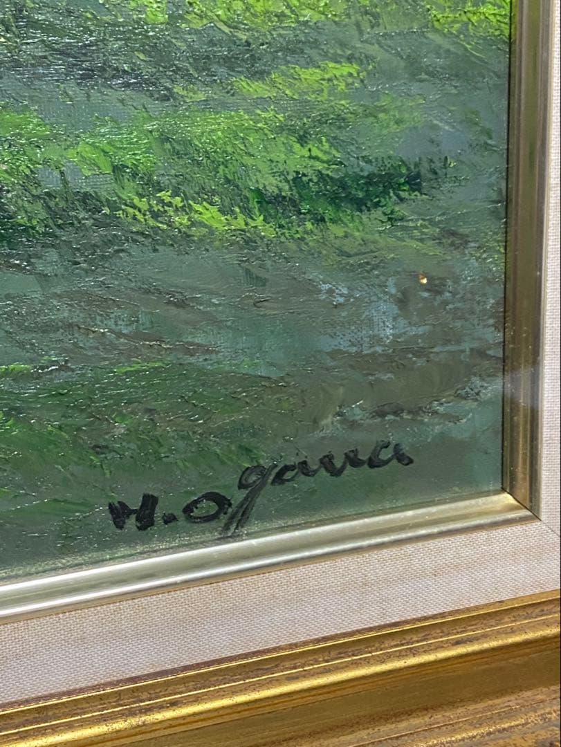 風景画 油彩画　小川久雄　【八ヶ岳牧場】　F20号　油絵　大型　額縁　額装