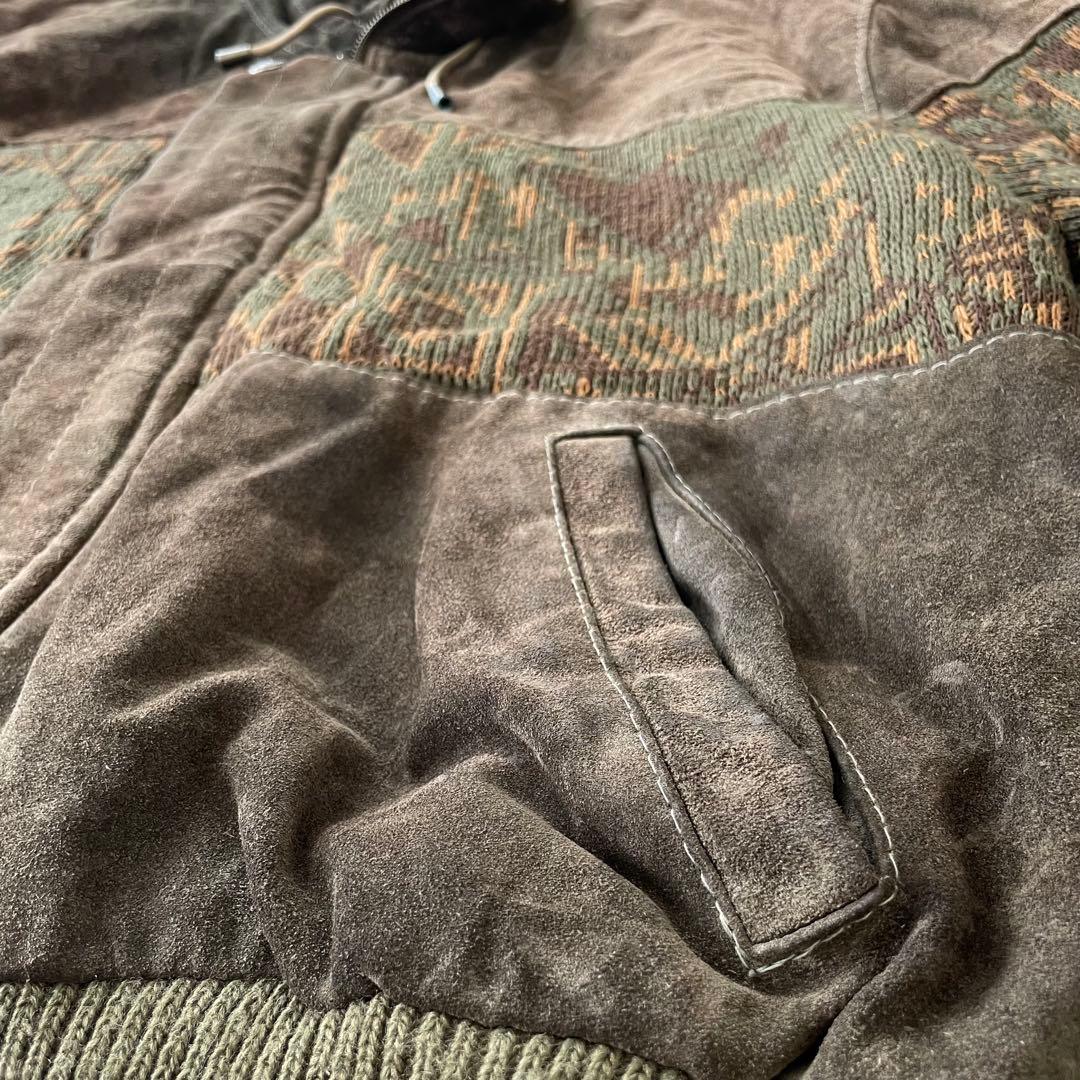 -90s euro 本革 スウェードレザージャケット ニット地切替