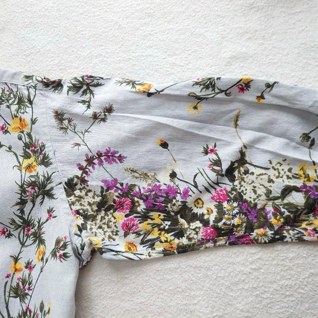 未使用品45R インドカディブーケストライププリントのリボンブラウス 45rpm