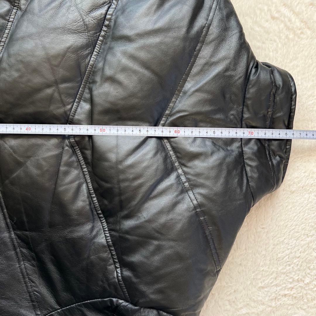 良品 ✨シープスキン　羊革 V字キルト レザーダウンジャケット LL 本革 希少