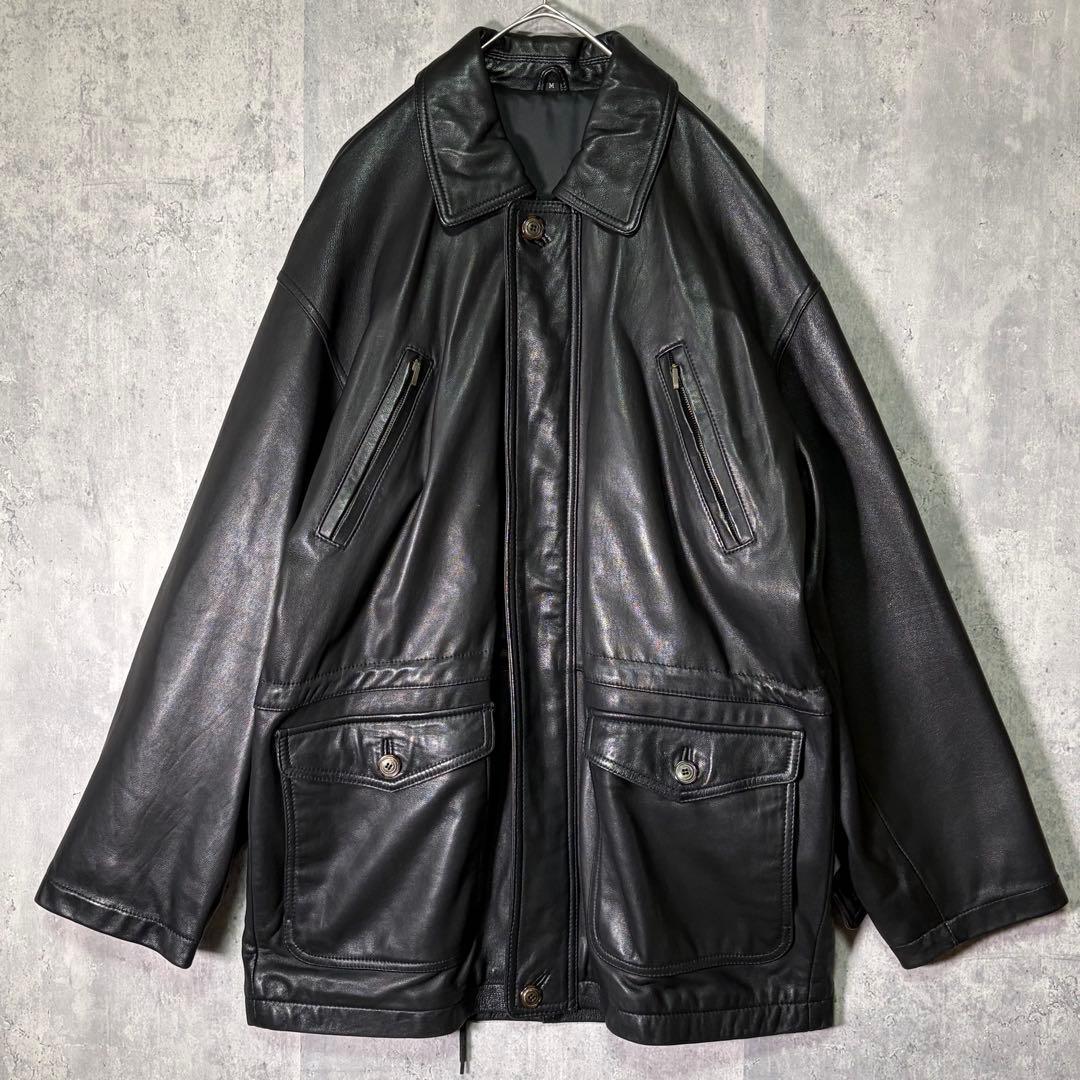 極上 羊革 レザー カーコート 黒 肩パッドなし 本革