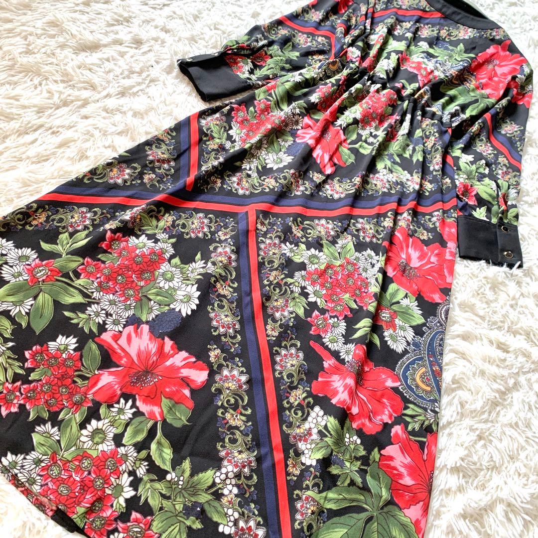 極美品✨グレースコンチネンタル ボタニカルスカーフワンピース マキシ丈 フレア