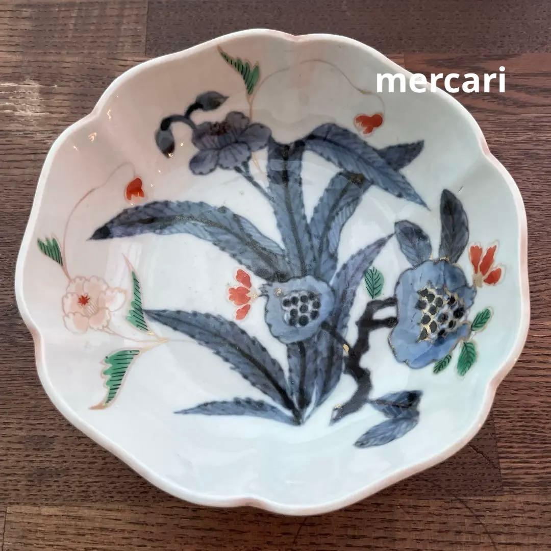 骨董　古伊万里 成化年製大明年製なます皿　色絵中皿３枚　輪花縁五寸皿　メルカリ品