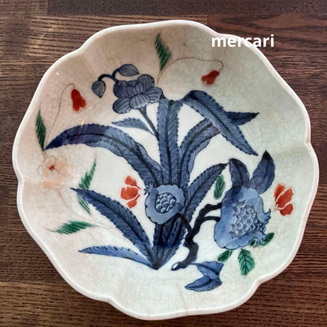 骨董　古伊万里 成化年製大明年製なます皿　色絵中皿３枚　輪花縁五寸皿　メルカリ品