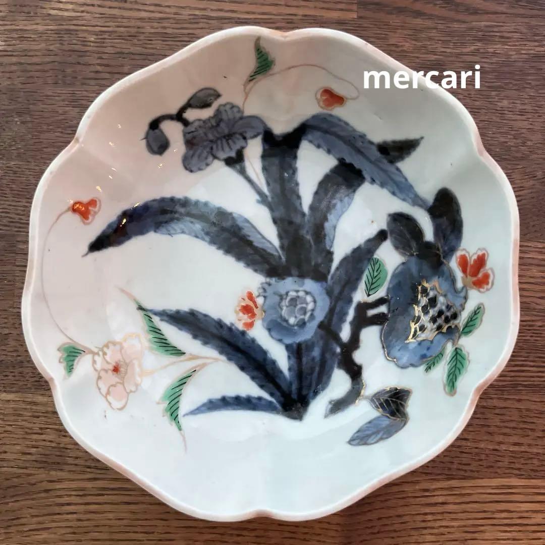 骨董　古伊万里 成化年製大明年製なます皿　色絵中皿３枚　輪花縁五寸皿　メルカリ品