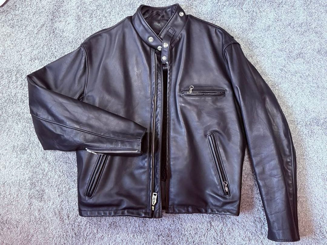 美品】Schott シングルライダース641E ブラックレザー 40