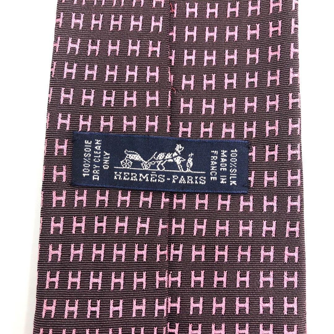 【美品】HERMES ネクタイ ファソネ H柄 H織 光沢感 パープル 人気柄